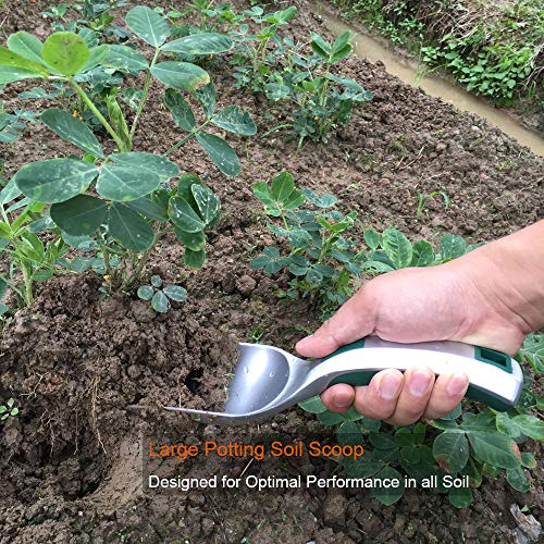 CFCT Large Potting Soil Scoop, Best Bulk Garden Trowel Hand Tool, Unbreakable Gardening Shovel for Digging, Fertilizer Feed Scooper, Rust Proof One-Piece Aluminum, Lightweight Ergonomic Handle - NbuFlowers
