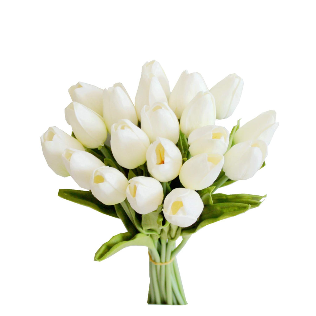 Long-lasting, vibrant, white silk tulips designed for elegant décor