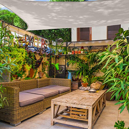 AsterOutdoor Sun Shade Sail Rectangle 6' x 10' UV Block Canopy for Patio Backyard Lawn Garden Outdoor Activities, Cream - NbuFlowers